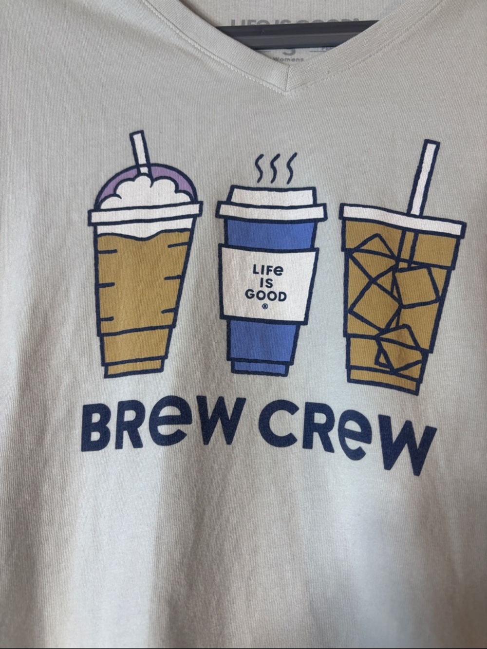 Life Is Good Light Gray Women’s “Brew Crew' V‑Neck Tee 0245 - Picture 6 of 10